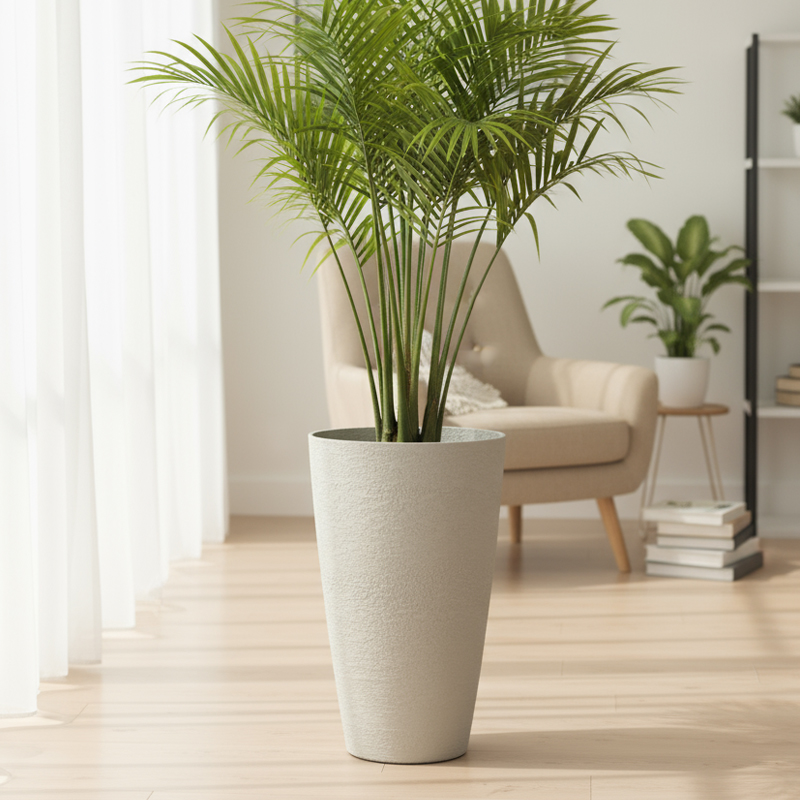 وعاء زهور مستدير كبير يشبه الجبس