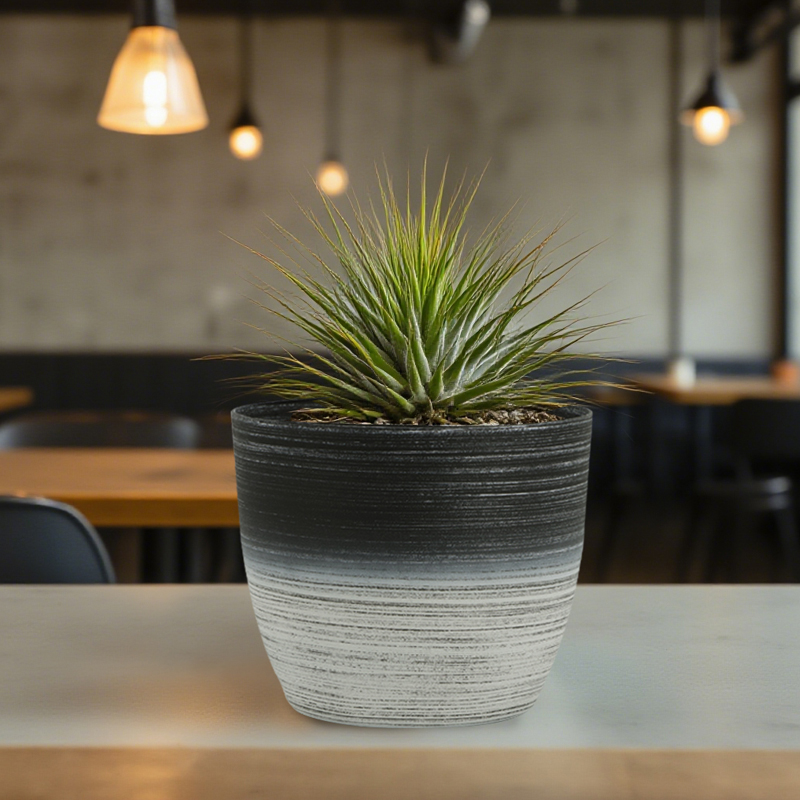 وعاء زهور مستدير بالسفع الرملي مع رسم خطي بلونين