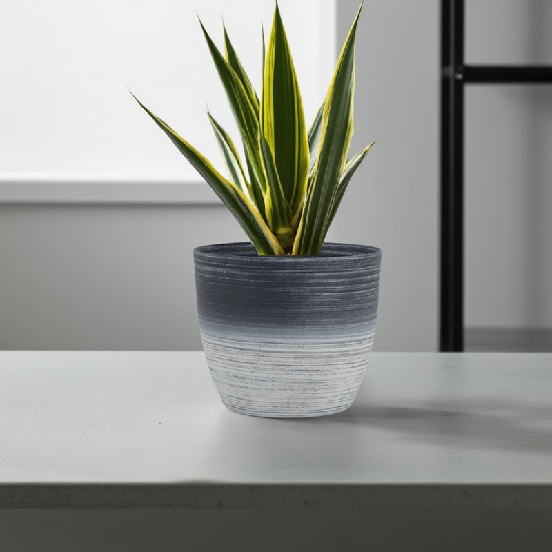 وعاء زهور مستدير بالسفع الرملي مع رسم خطي بلونين