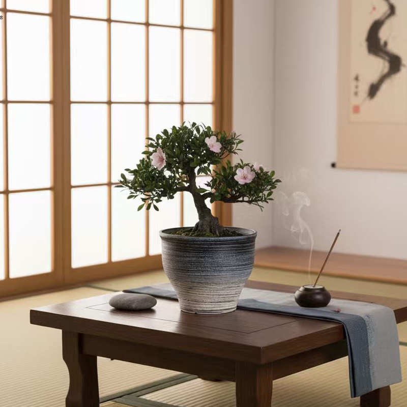 برميل مستدير ذو لونين من وعاء الزهور الرملي