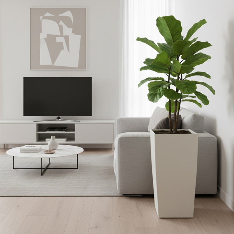 أصيص زهور بلاستيكي حديث مربع الشكل يشبه الجبس