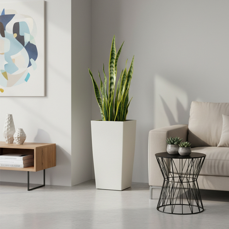 أصيص زهور بلاستيكي حديث مربع الشكل يشبه الجبس