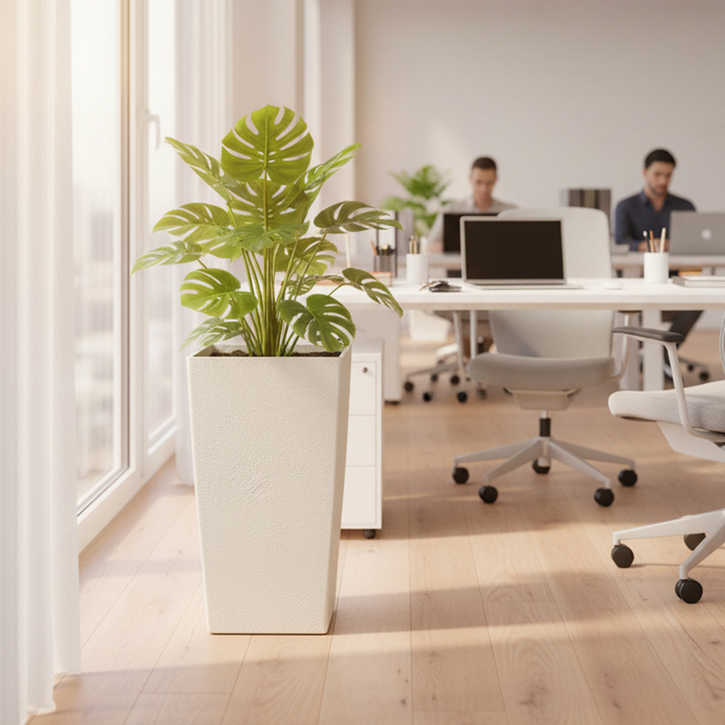 أصيص زهور بلاستيكي حديث مربع الشكل يشبه الجبس