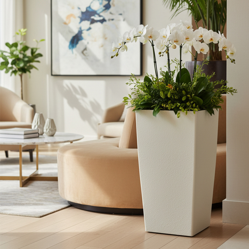 أصيص زهور بلاستيكي حديث مربع الشكل يشبه الجبس