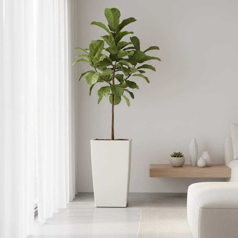 أصيص زهور بلاستيكي حديث مربع الشكل يشبه الجبس